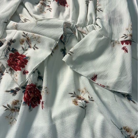 Romwe Cottagecore Off Shoulder Floral Dress Peasant Boho Mini Ivory M - Picture 9 of 11